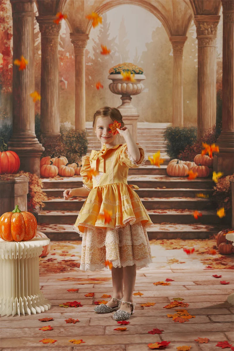 Kate Autumn Pumpkin Color Bow Dress