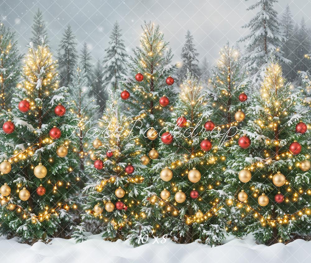 Kate Christmas Snowy Pine Trees Fleece Backdrop Designed by Emetselch - Kate Backdrop AU