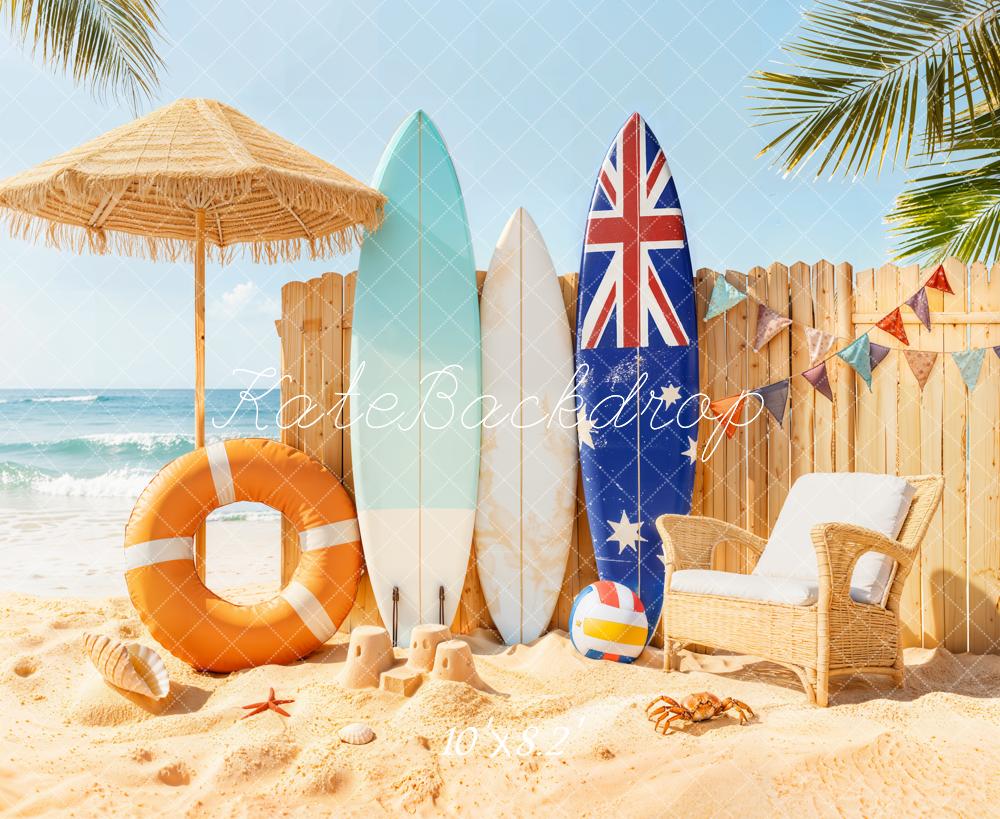 Kate Summer Beach Surfboards Umbrella Sand Backdrop Designed by Emetselch