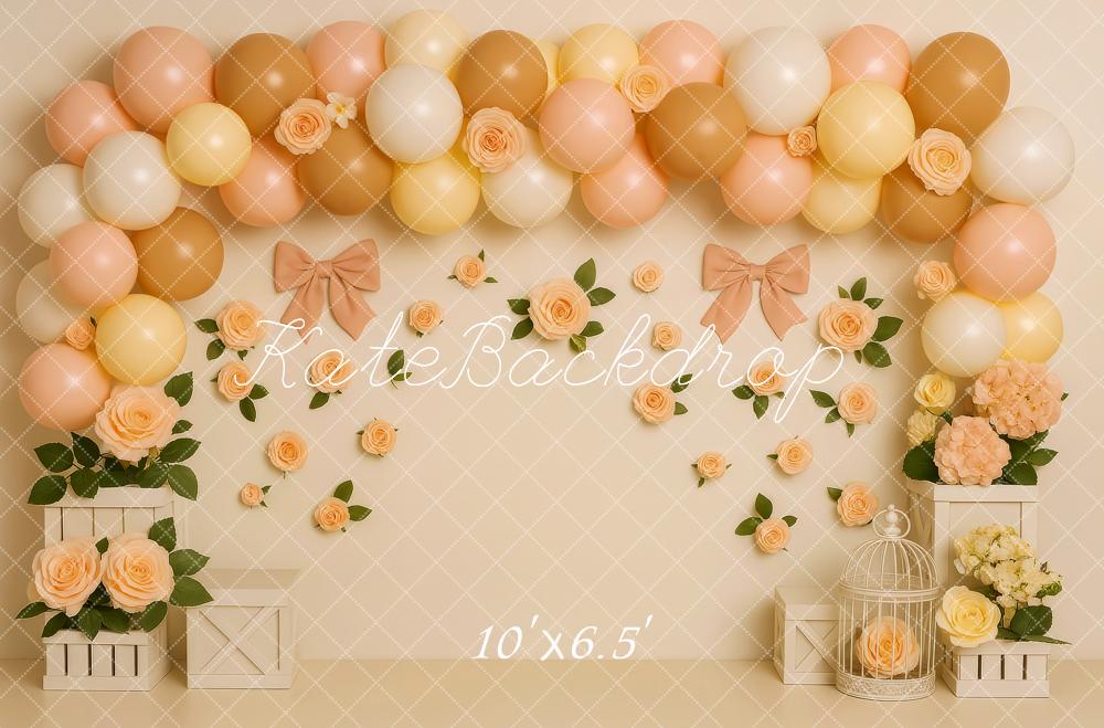 Kate Peach Balloons Flowers Cake Smash Backdrop Designed by Patty Roberts