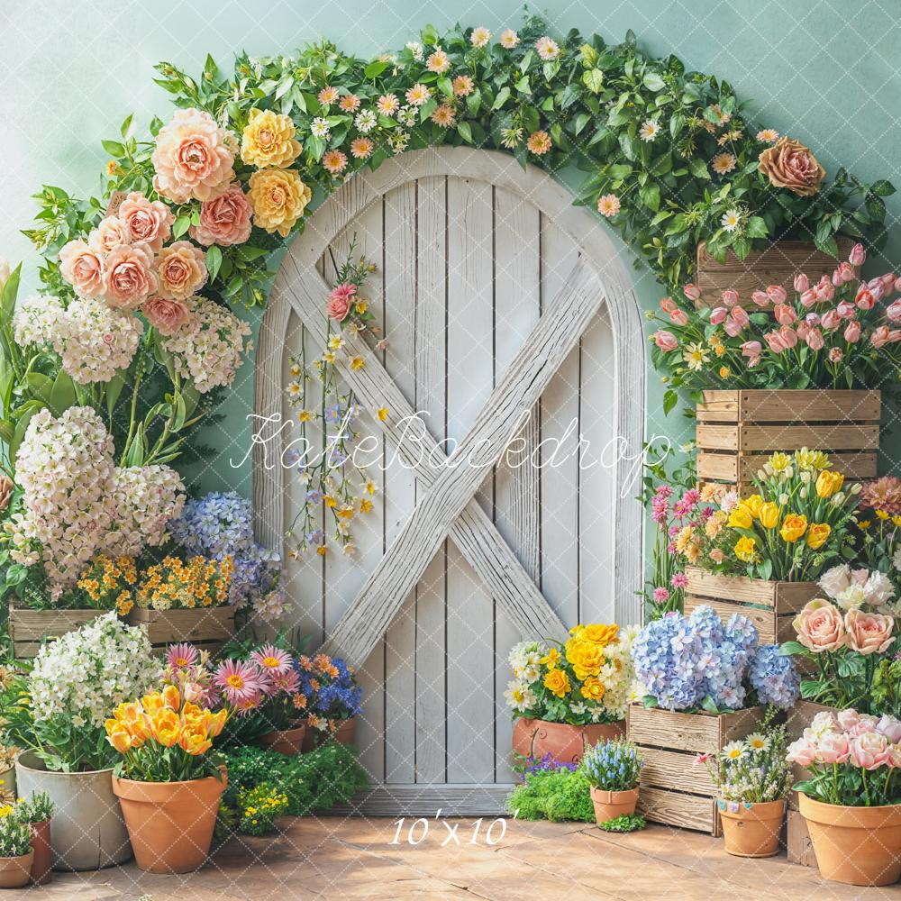 Kate Flower Arch Wooden Door Spring Backdrop Designed by Emetselch