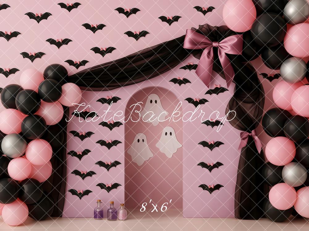 Kate Halloween Pink Bats Ghost Balloons Backdrop Designed by Patty Roberts