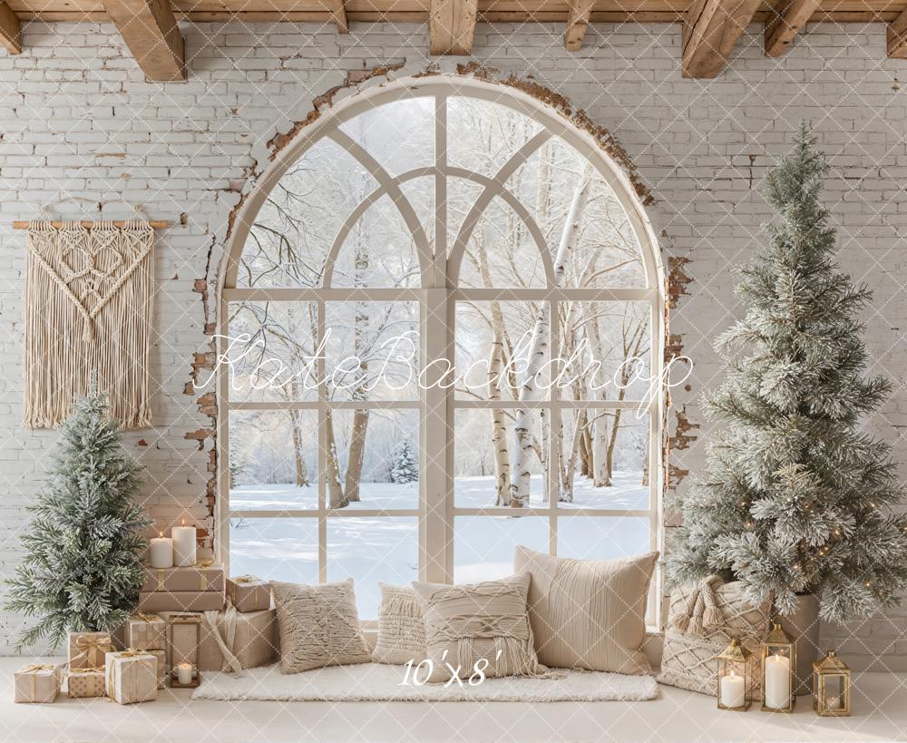 Kate Winter Christmas Trees Window Fleece Backdrop Designed by Emetselch