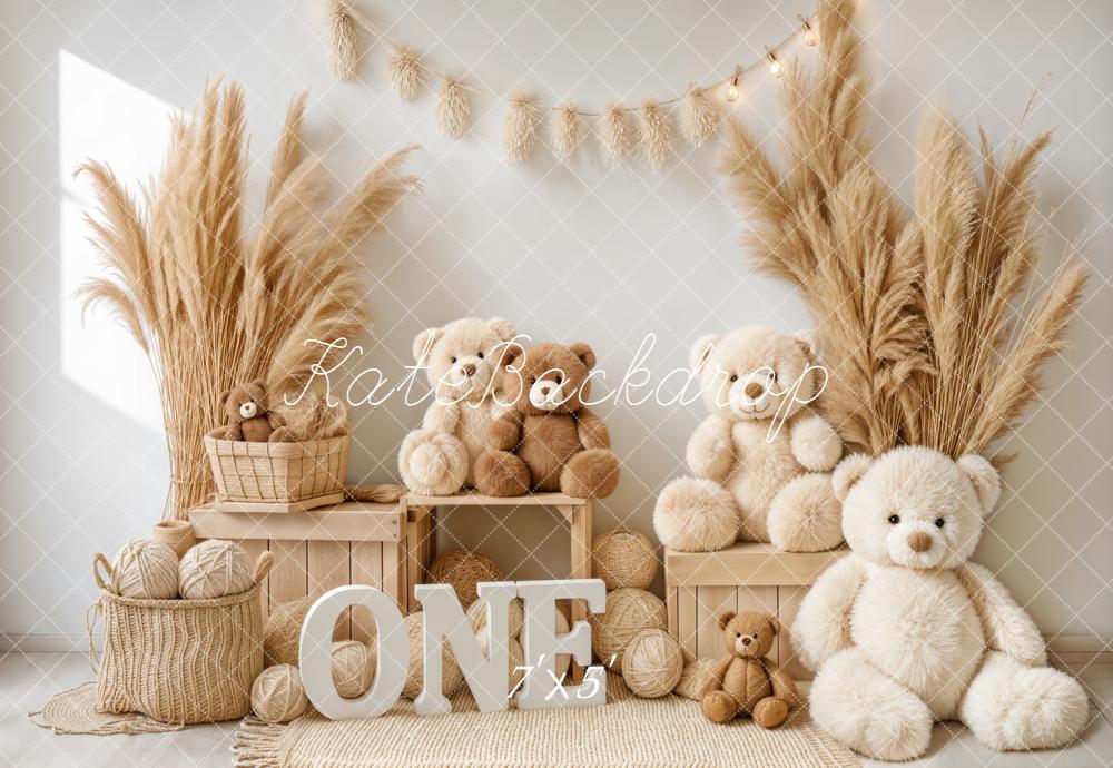 Kate Cake Smash Teddy Bears ONE Pampas Grass Backdrop Designed by Emetselch