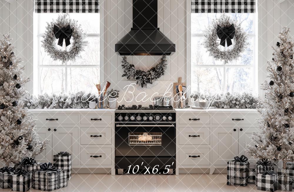 Kate Christmas Kitchen Black White Backdrop Designed by Ashley Paul