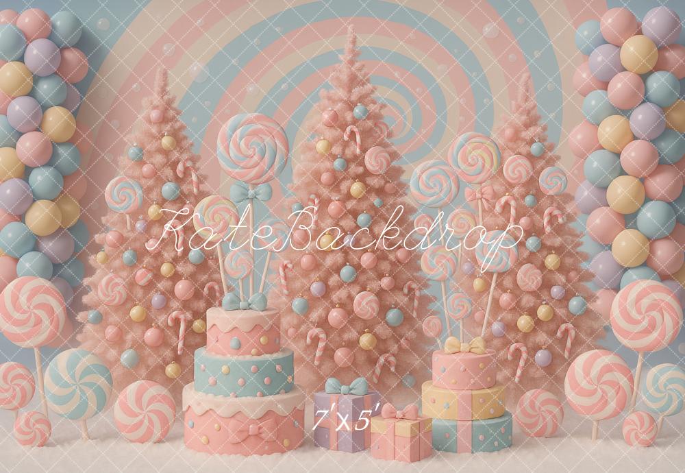 Kate Pink Christmas Trees Lollipops Backdrop Designed by Ashley Paul
