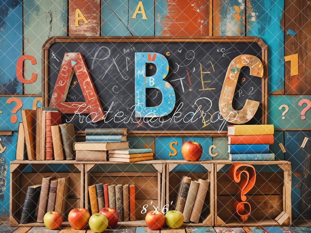 Kate Back to School ABC Books Apples Chalkboard Backdrop Designed by Emetselch