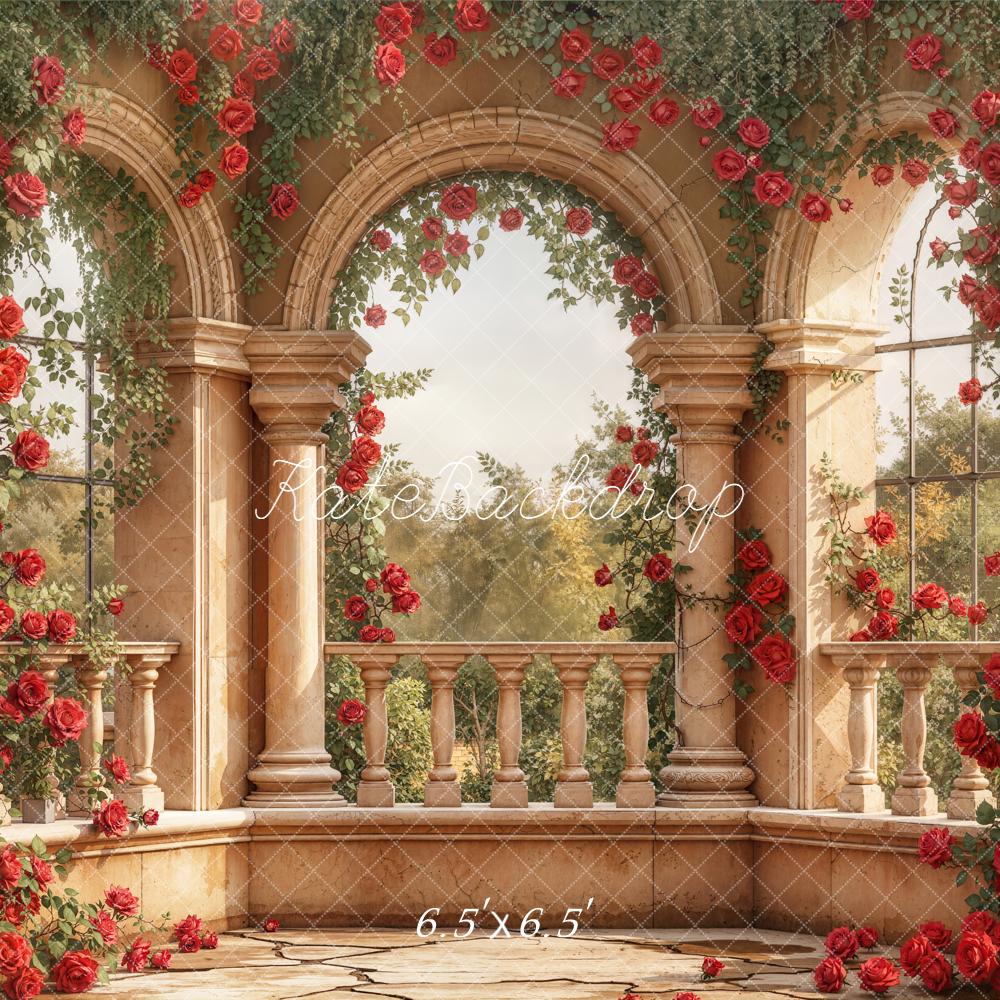 Kate Stone Arch Red Roses Garden Backdrop Designed by Emetselch