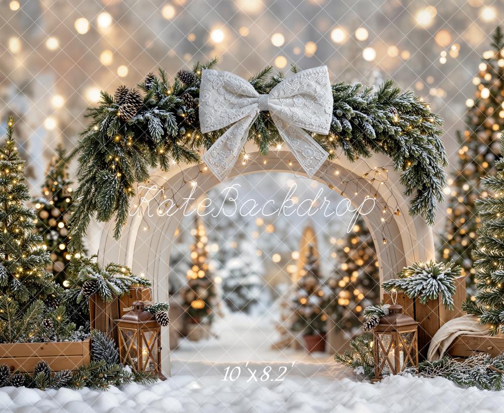 Kate Christmas Arch Bow Snowy Trees Backdrop Designed by Emetselch - Kate Backdrop AU