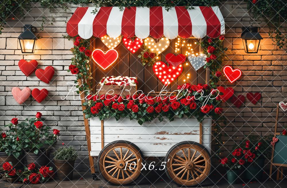 Kate Valentine Flower Cart Red Hearts Backdrop Designed by Emetselch