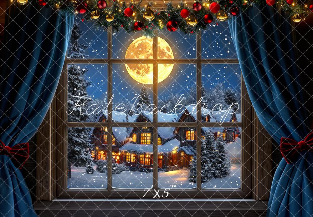 Kate Christmas Window Snowy Village Moon Backdrop Designed by Mini MakeBelieve - Kate Backdrop AU