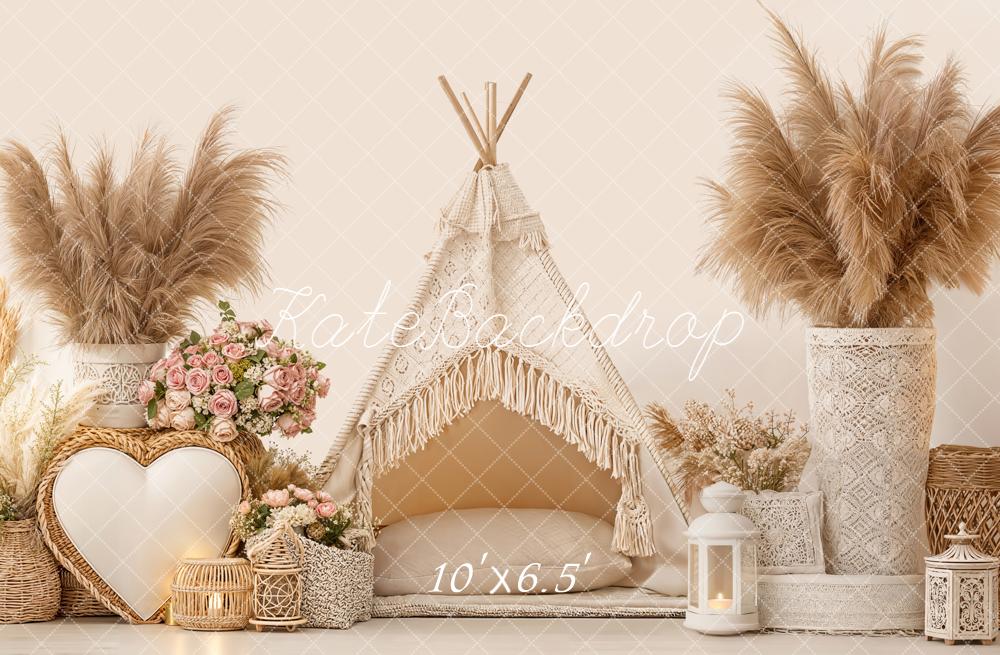 Kate Boho Tent Pampas Fleece Backdrop Designed by Emetselch