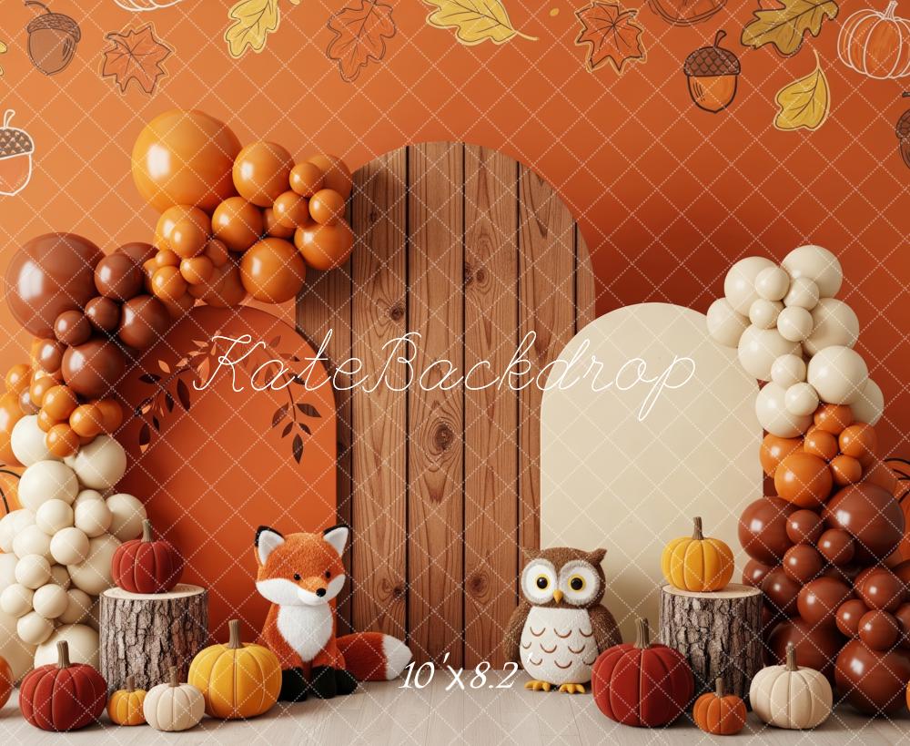 Kate Autumn Party Fox Owl Balloons Backdrop Designed by Patty Roberts