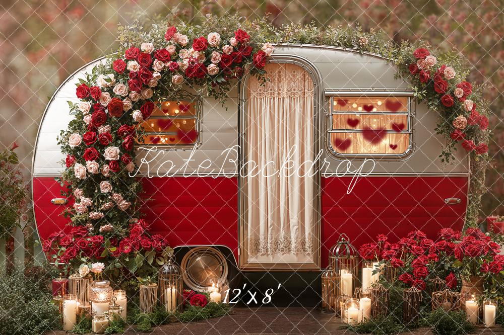 Kate Caravan Red Roses Valentine Fleece Backdrop Designed by Emetselch