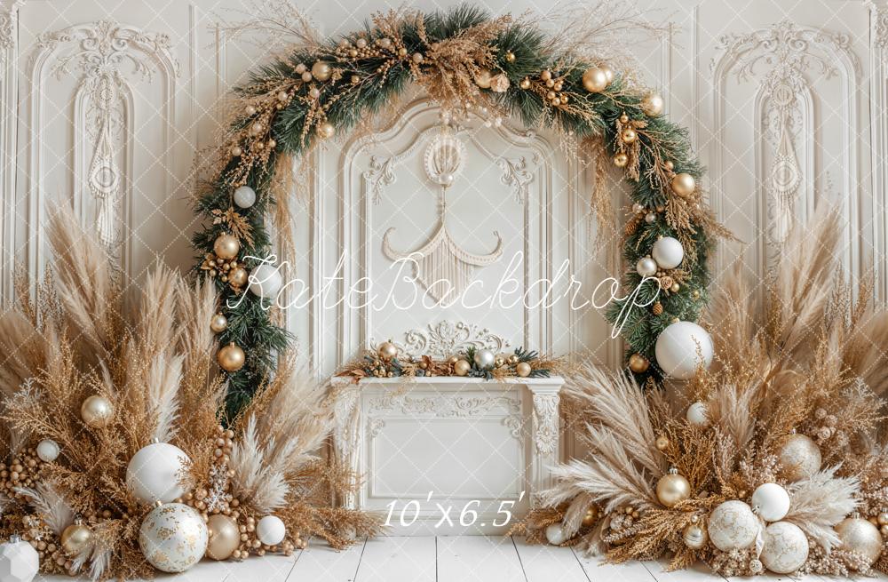 Kate Christmas Arch Pampas Grass White Backdrop Designed by Emetselch - Kate Backdrop AU