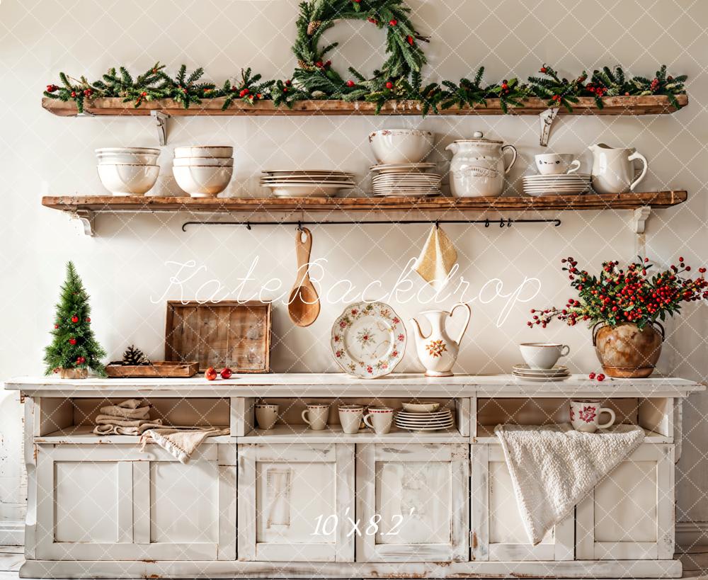 Kate Christmas Kitchen Shelves Rustic Decor Backdrop Designed by Emetselch - Kate Backdrop AU