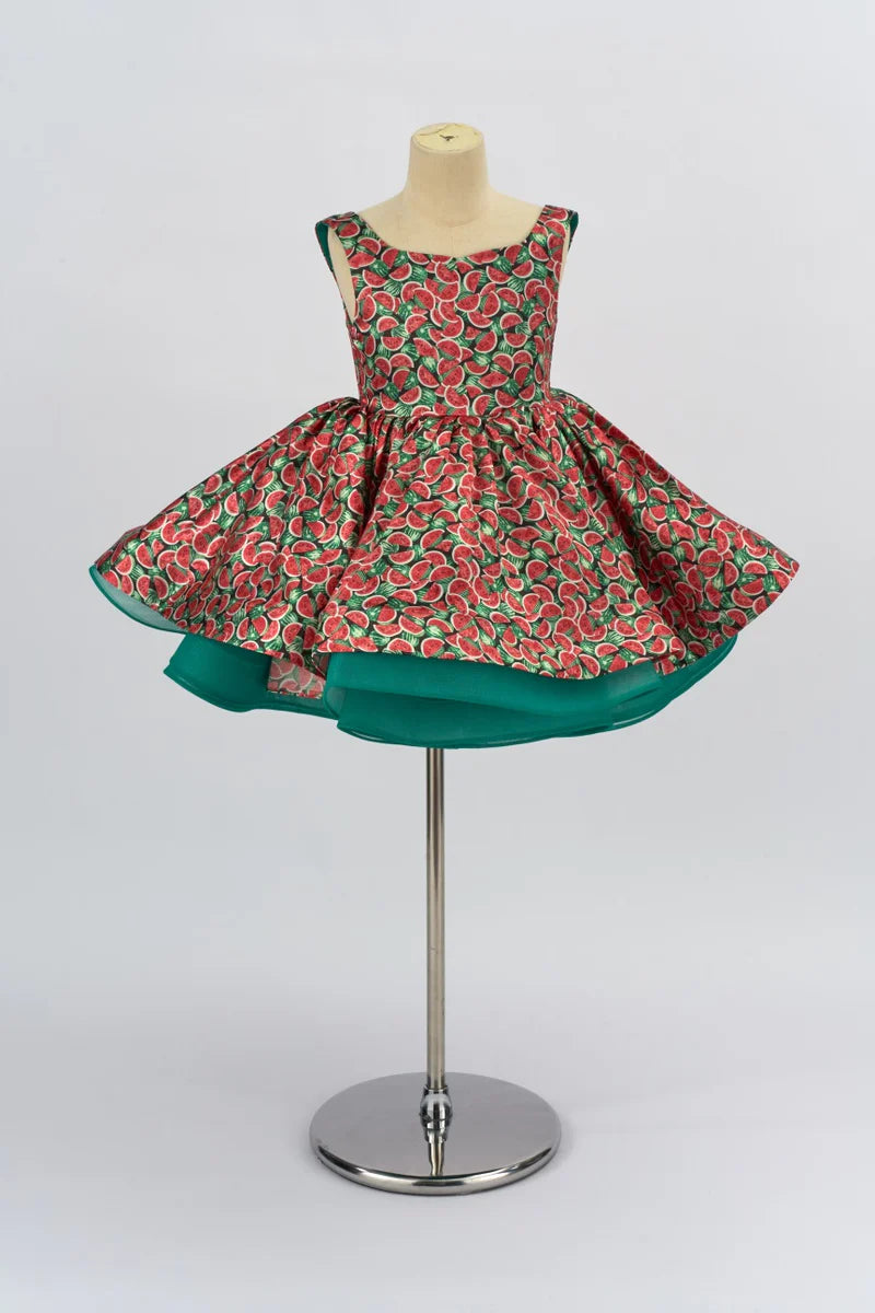 Kate Printed Red Green Watermelon Pattern Girls Dress for Photography