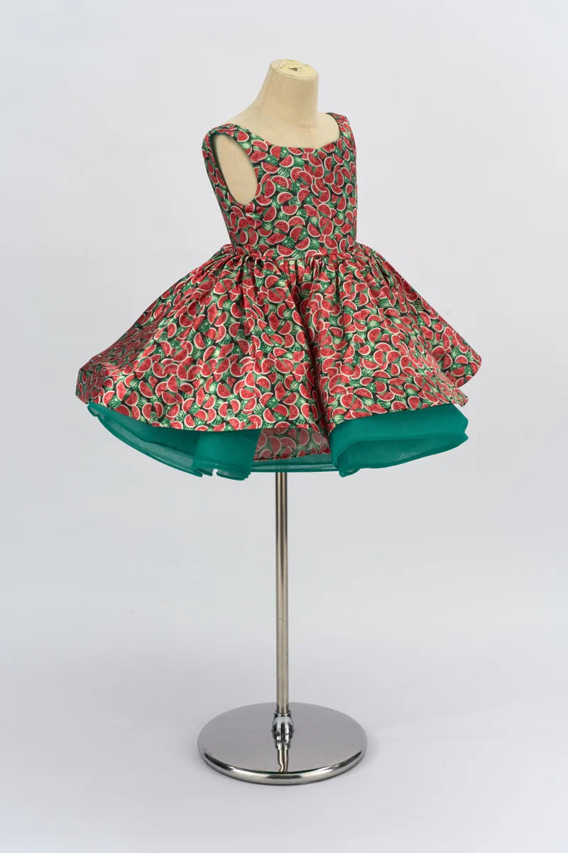 Kate Printed Red Green Watermelon Pattern Girls Dress for Photography