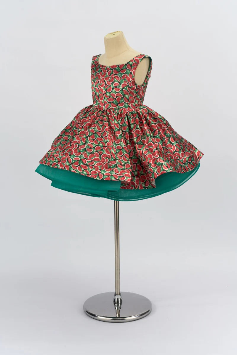 Kate Printed Red Green Watermelon Pattern Girls Dress for Photography