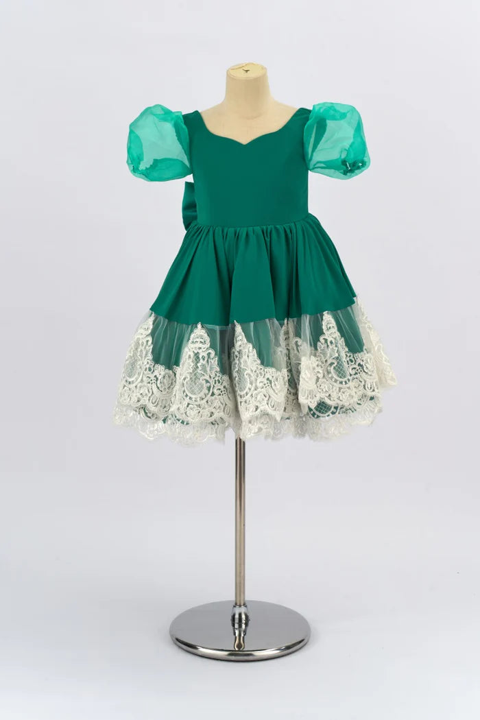 Kate Green Puff Sleeve Bow Girls Dress for Photography