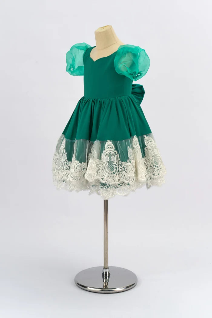 Kate Green Puff Sleeve Bow Girls Dress for Photography
