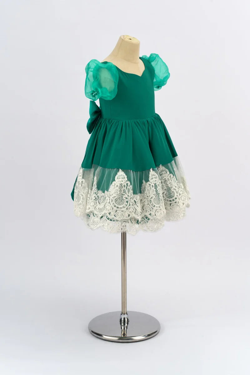 Kate Green Puff Sleeve Bow Girls Dress for Photography