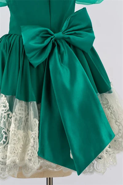 Kate Green Puff Sleeve Bow Girls Dress for Photography