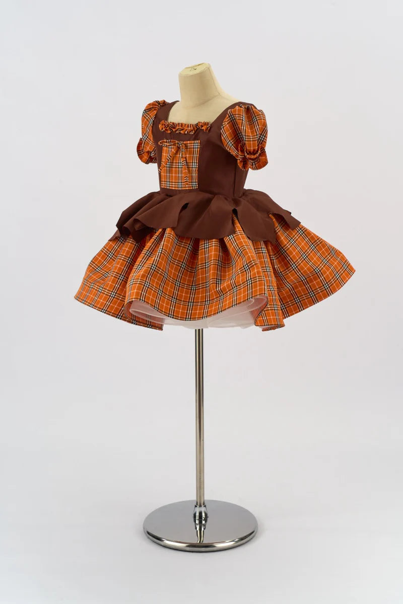 Kate Pumpkin Orange Fall Halloween Plaid Girls Dress for Photography