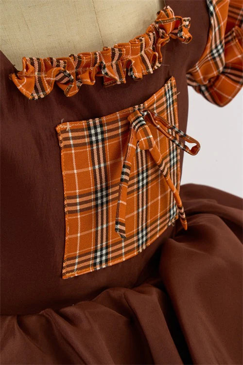 Kate Pumpkin Orange Fall Halloween Plaid Girls Dress for Photography