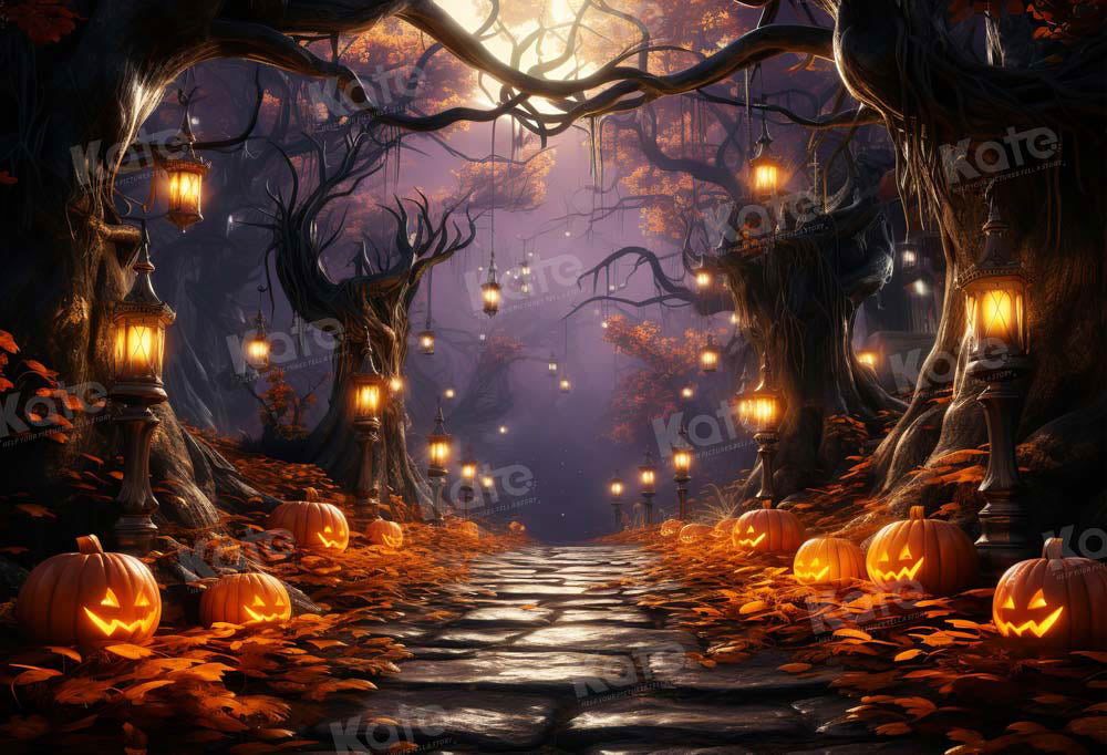 Kate Halloween Jack O Lantern Spooky Forest Backdrop Designed by Emetselch