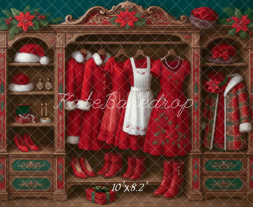 Kate Christmas Closet Red Dresses Cabinet Backdrop Designed by Mini MakeBelieve - Kate Backdrop AU