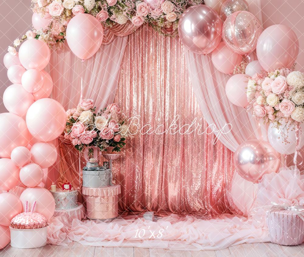 Kate Pink Balloon Birthday Fleece Backdrop Designed by Emetselch - Kate Backdrop AU