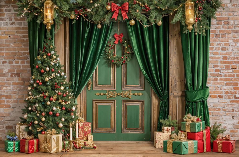 Kate Christmas Tree Green Door Curtains Backdrop Designed by GQ - Kate Backdrop AU