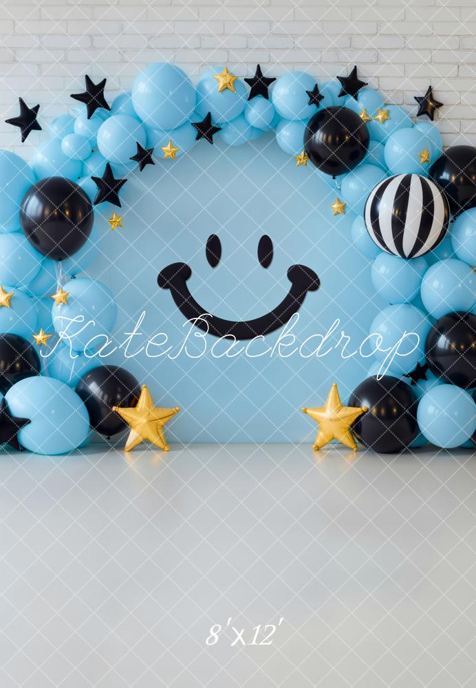 Kate Blue Balloon Smiley Stars Fleece Backdrop Designed by Emetselch - Kate Backdrop AU