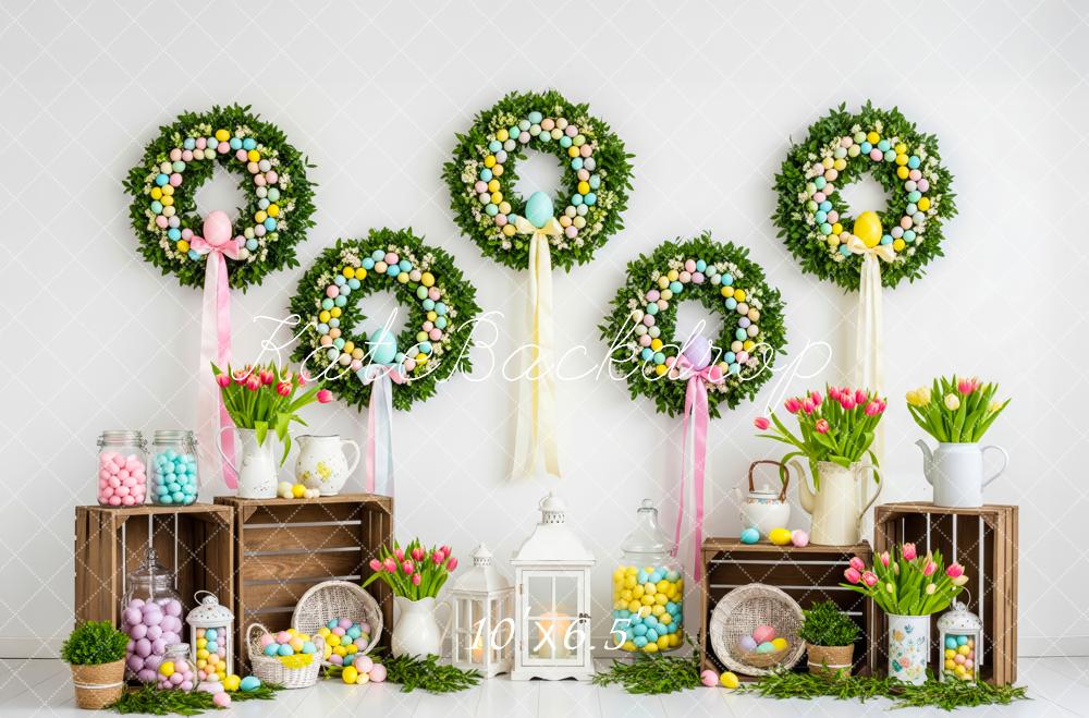 Kate Easter Wreaths Eggs Tulips Backdrop Designed by Patty Roberts