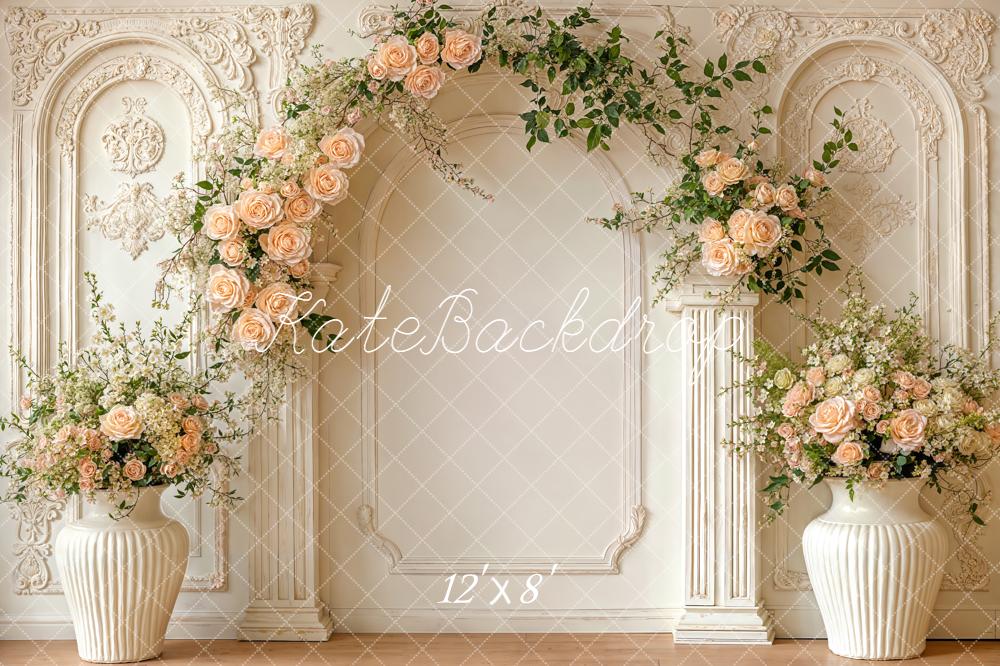 Kate Flower Arch Cream Ornate Vases Backdrop Designed by Emetselch