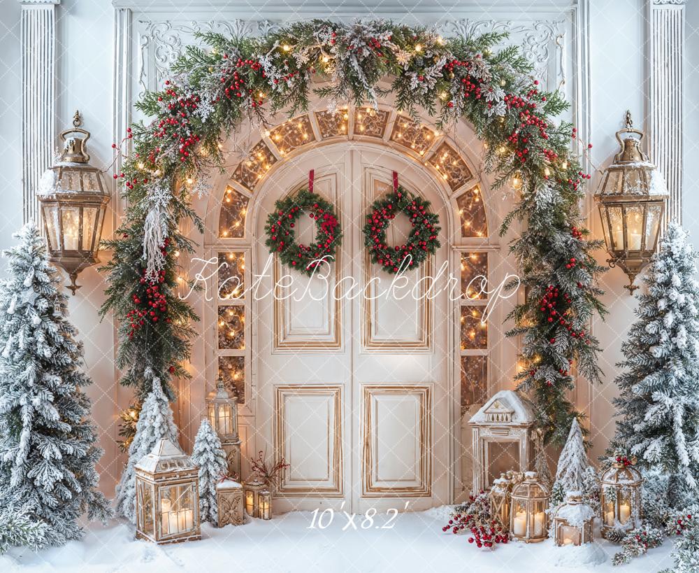 Kate Christmas Door Garland Snowy Fleece Backdrop Designed by Emetselch