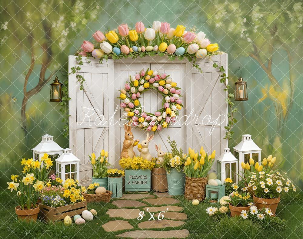 Kate Easter Bunny Tulip Flowers Fleece Backdrop Designed by Chain