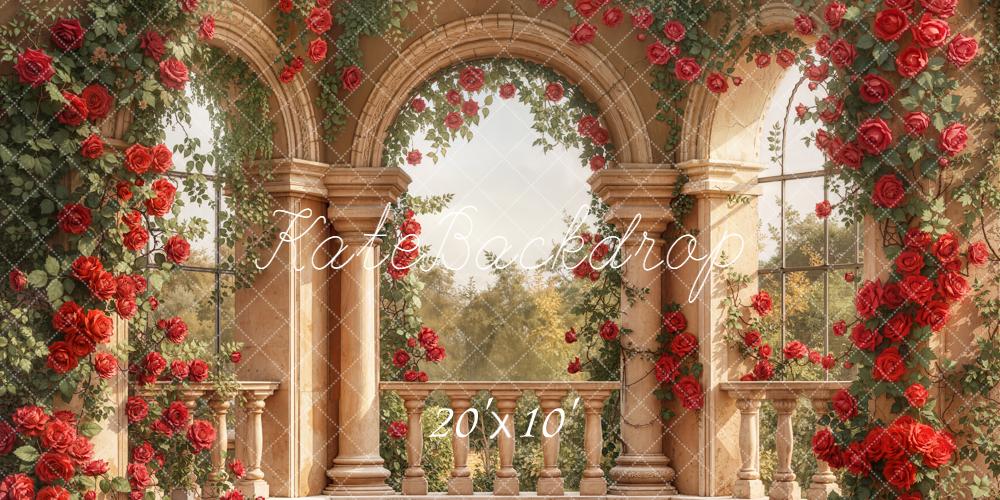 Kate Stone Arch Red Roses Garden Backdrop Designed by Emetselch