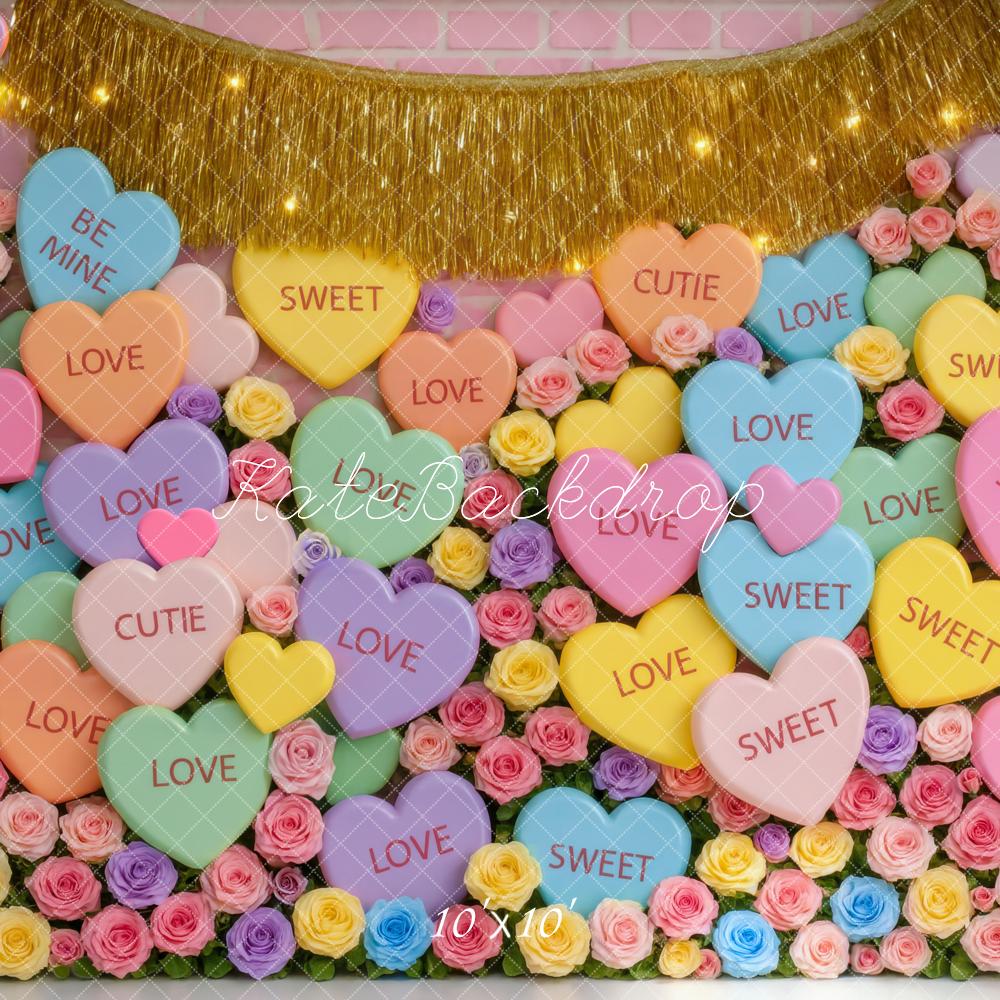 Kate Valentines Conversation Hearts Flowers Backdrop Designed by Mini MakeBelieve