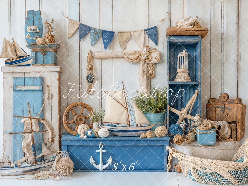 Kate Nautical Sailboats Anchor Coastal Decor Fleece Backdrop Designed by Emetselch