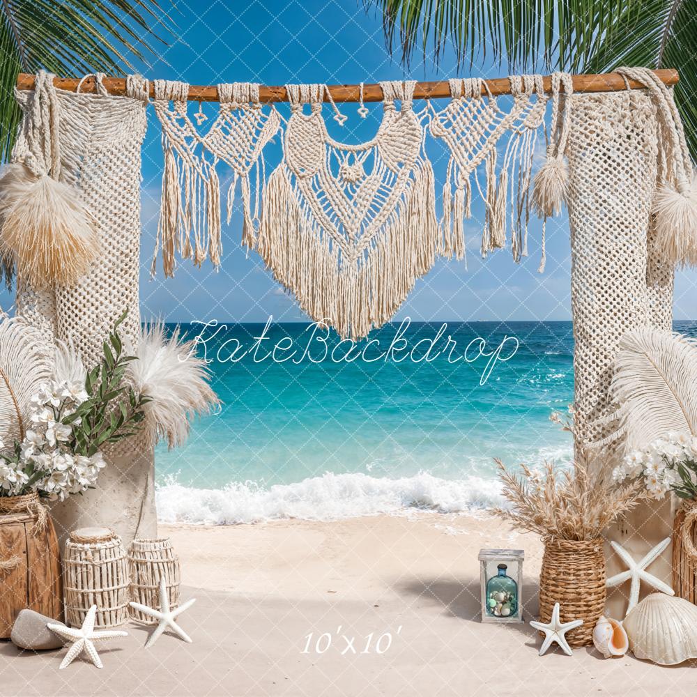 Kate Boho Beach Macrame Starfish Shells Backdrop Designed by Emetselch - Kate Backdrop AU