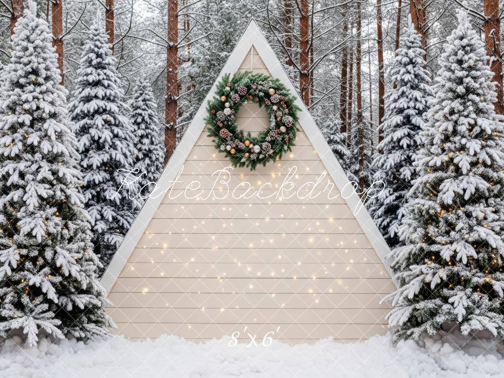Kate Christmas Snow Forest Cabin Wreath Backdrop Designed by Patty Roberts