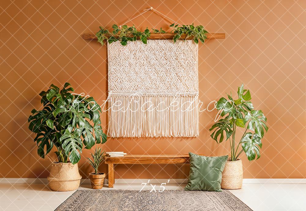 Kate Boho Macrame Bench Green Plants Backdrop Designed by Emetselch