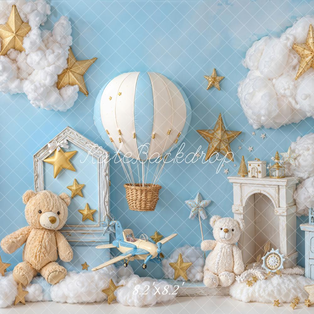 Kate Teddy Bears Hot Air Balloon Stars Clouds Backdrop Designed by Emetselch