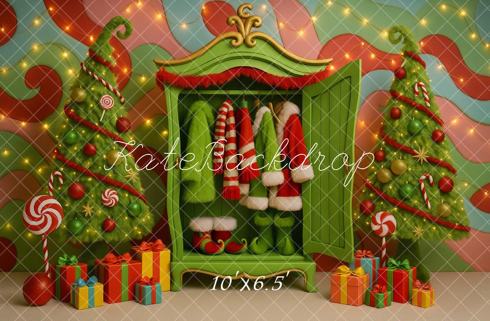Kate Christmas Candy Trees Wardrobe Presents Backdrop Designed by Ashley Paul