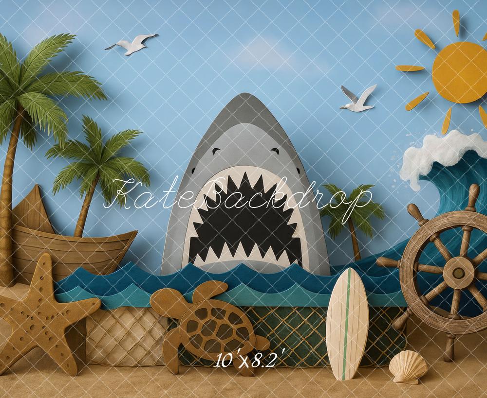 Kate Summer Shark Sea Wave Backdrop Designed by Mini MakeBelieve