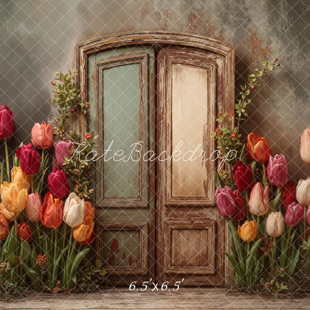 Kate Vintage Door Tulip Flowers Backdrop Designed by Emetselch