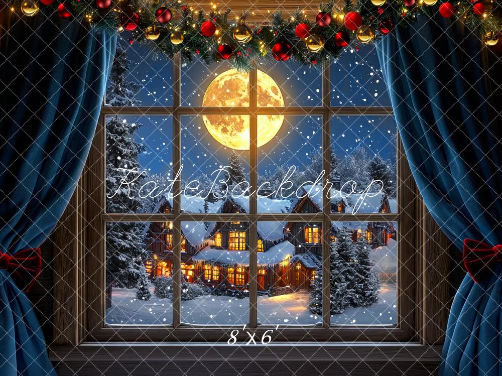 Kate Christmas Window Snowy Village Moon Backdrop Designed by Mini MakeBelieve - Kate Backdrop AU