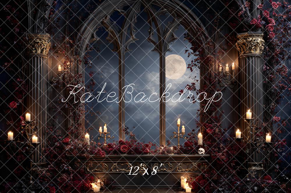 Kate Gothic Arched Windows Candlelight Roses Backdrop Designed by Ashley Paul